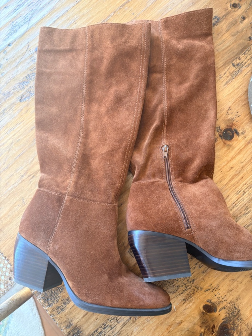 Naturalizer Brown Suede Mid-Calf Block Heel Boots